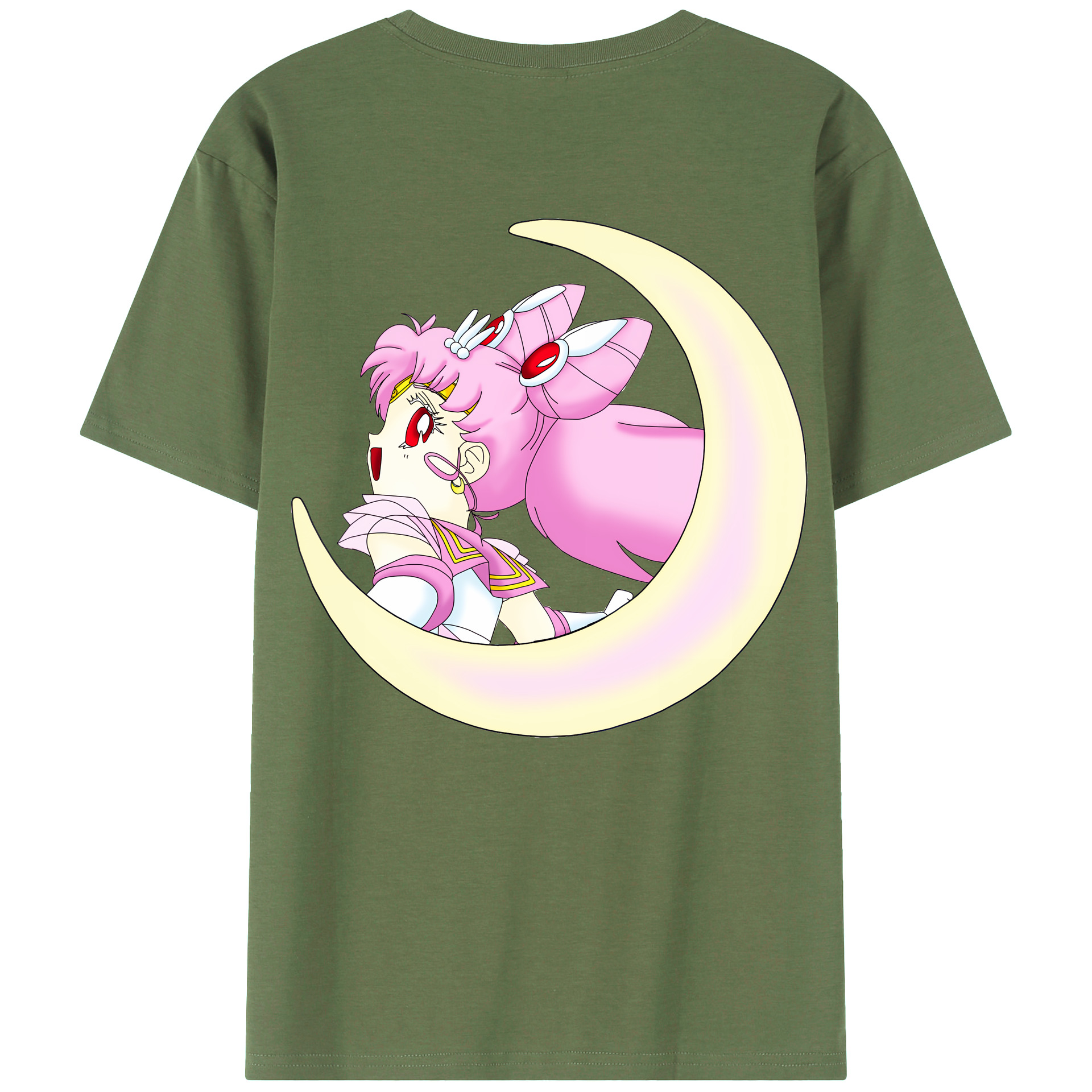 （画像用） 美少女戦士セーラームーン ちびうさ Sailor Moon Chibiusa Tsukino Usagi Small Lady Serenity 綿100％ メンズ半袖Tシャツ（バックプリント） 通気性